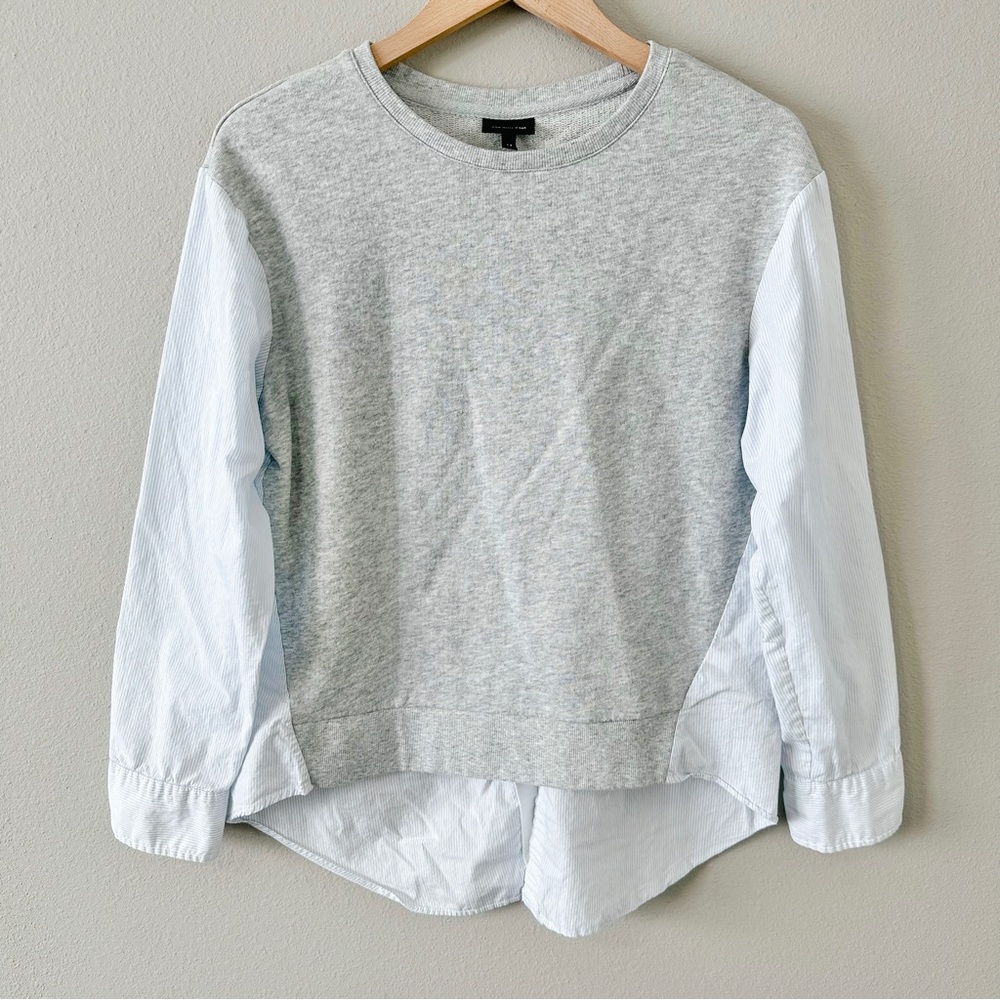 Who What Wear Gray & Light Blue Button Down Back Blouse Size Medium